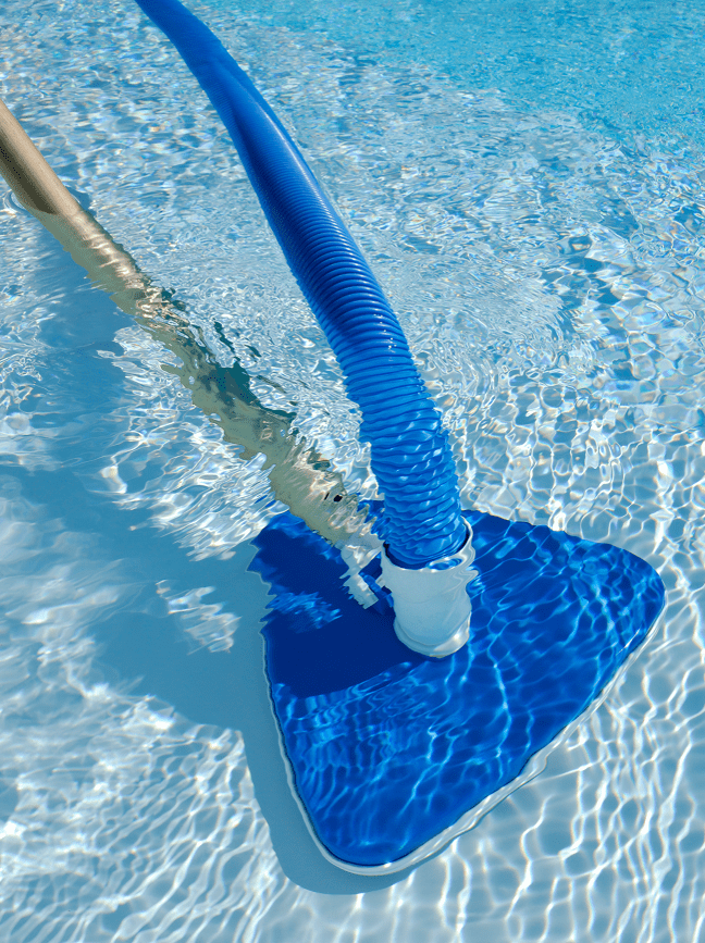 Pool vacuum cleaner underwater in use.